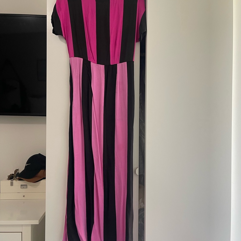 Christopher John Rogers Fuchsia and Black Striped Dress